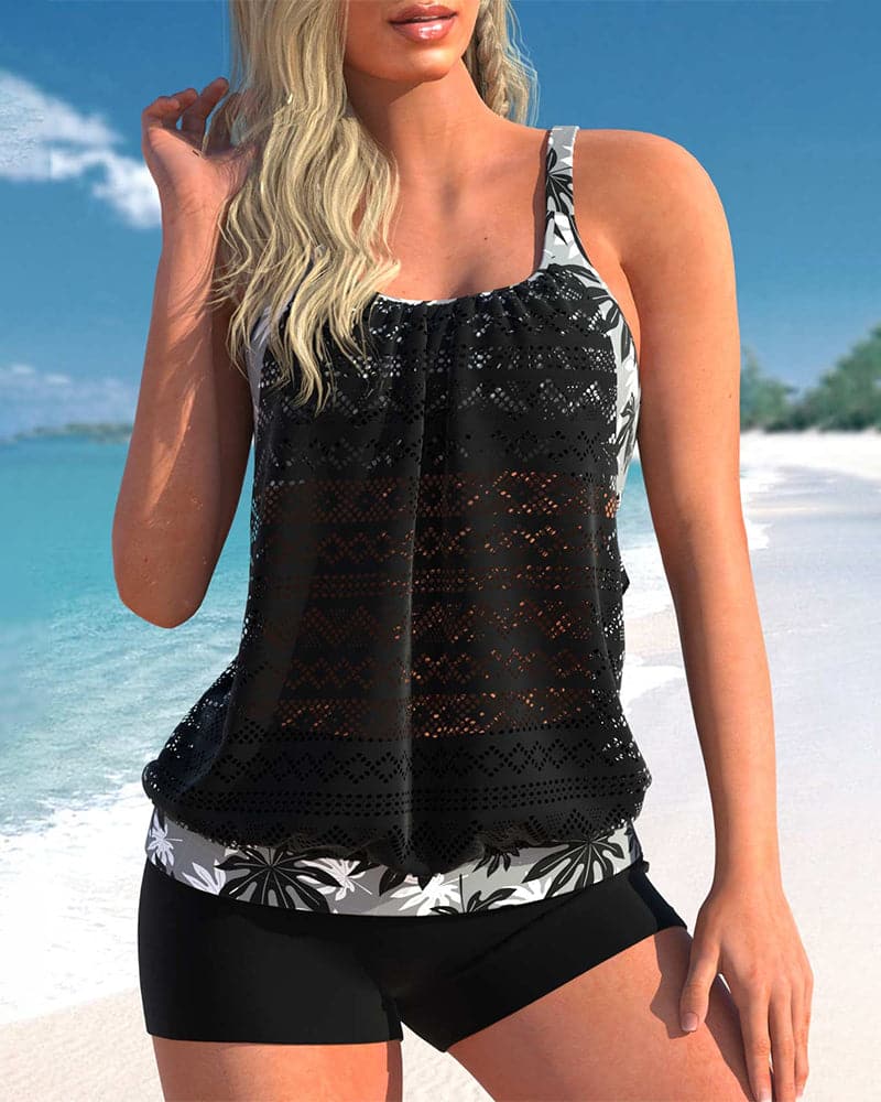 Comfortable Lace Tankini Swimsuit with Matching Shorts