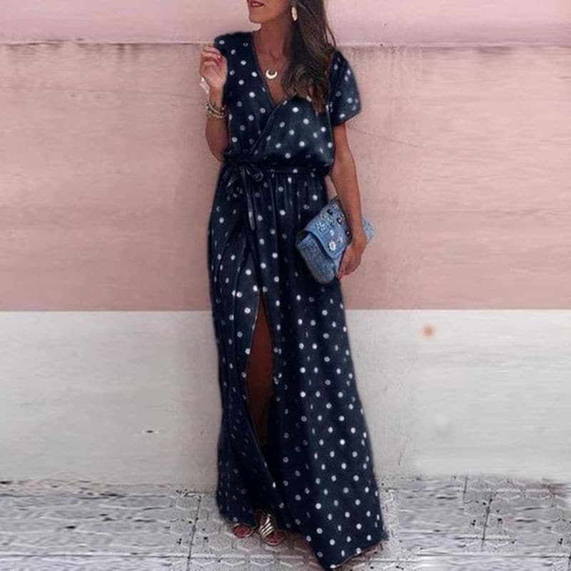 Spotted Floral Long Evening Dress
