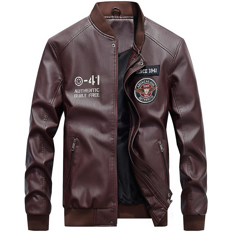 Classic Men's Biker Leather Jacket Zip Up