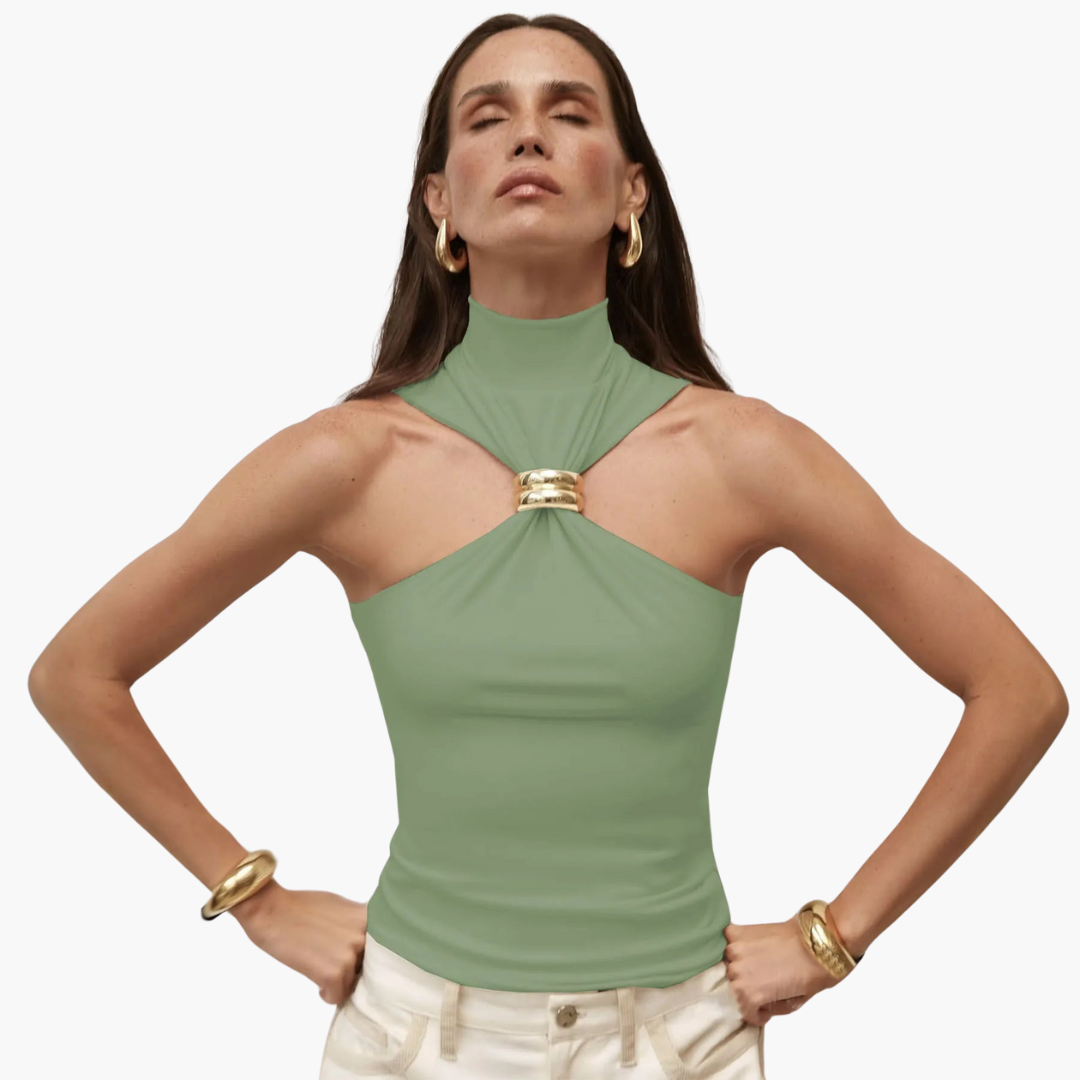 Elegant High Neck Halter Top for Women with Gold Detail