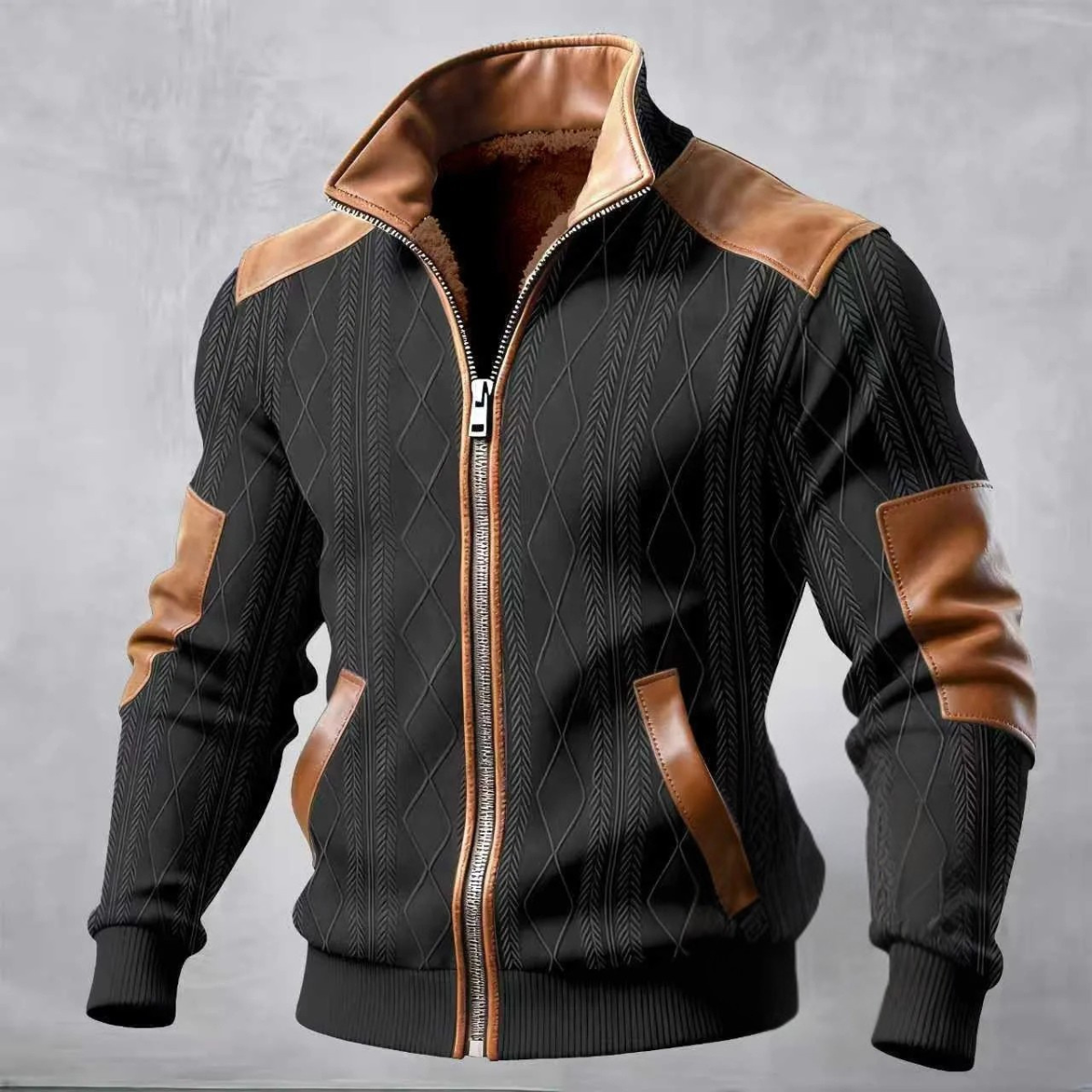 Cozy Men's Cable Knit Fleece Lined Zip Up Jacket