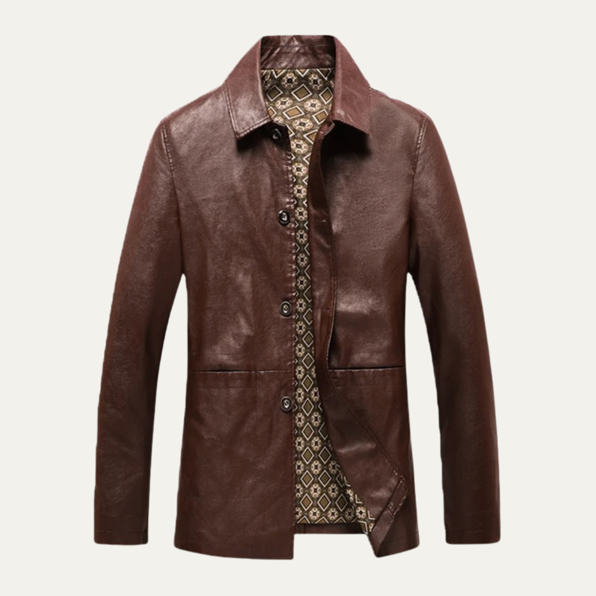 Classic Mens Leather Button Down Coat