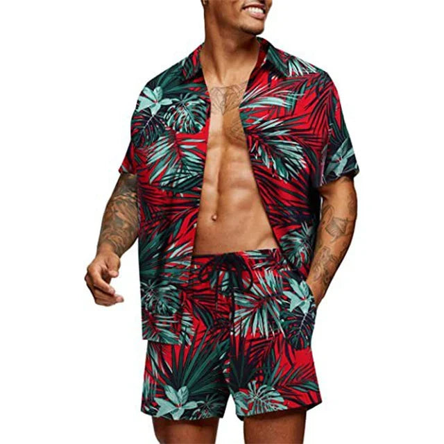 Men's Casual Shirt and Shorts Set - Loose Fit