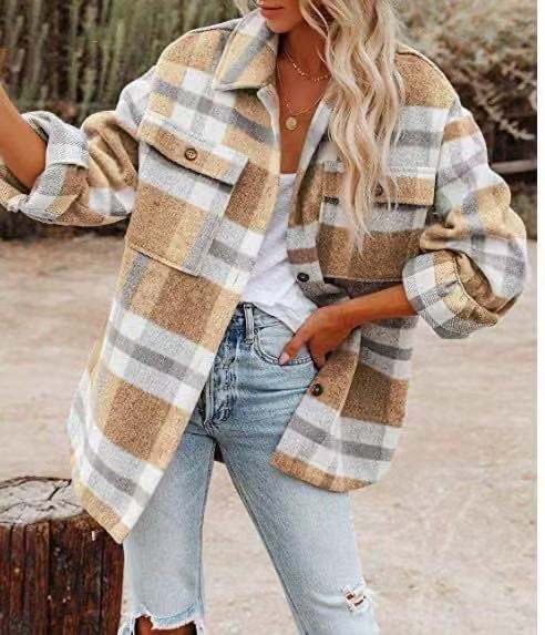 Cozy Checkered Women's Button Jacket