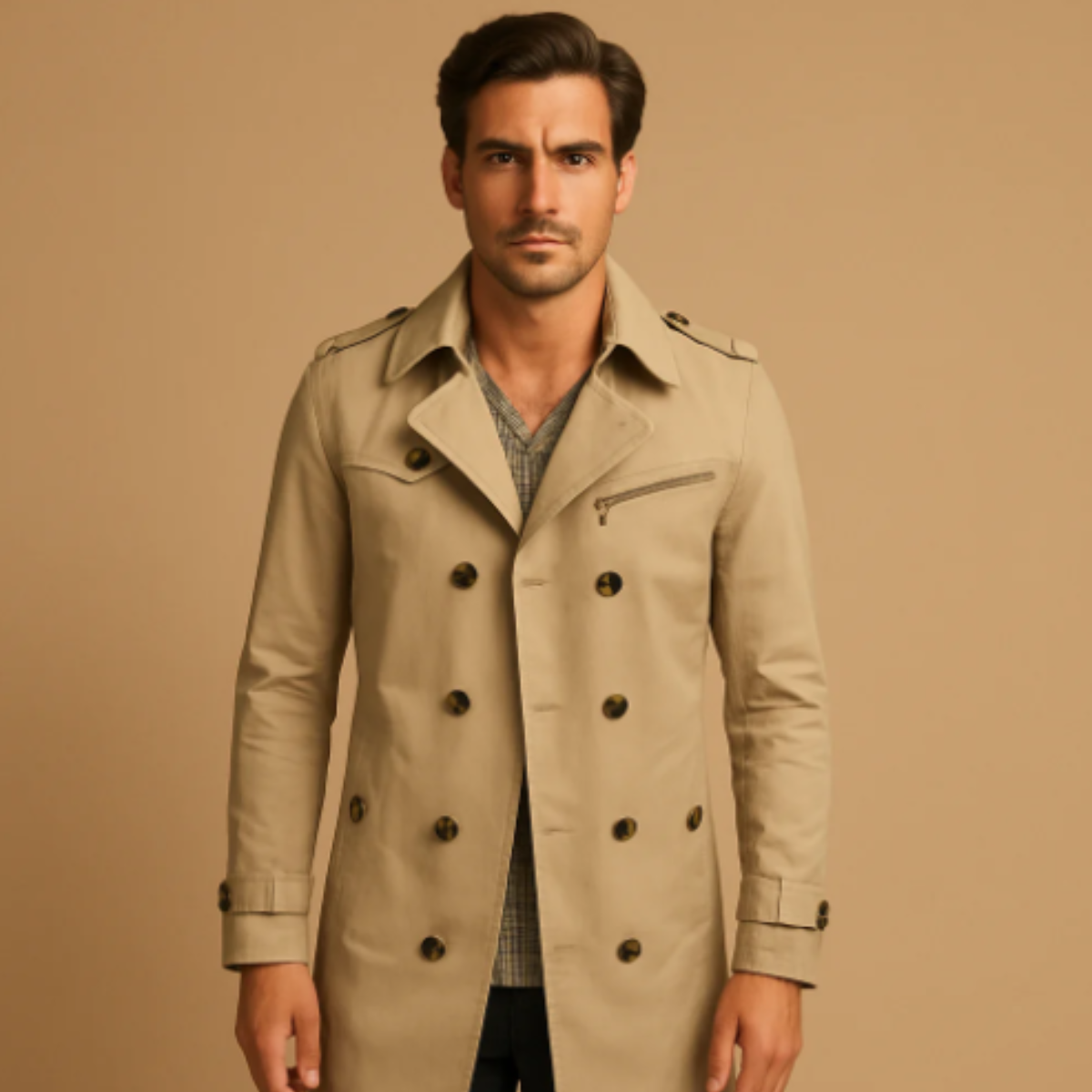 Classic Men's Double Breasted Water Repellent Trench Coat