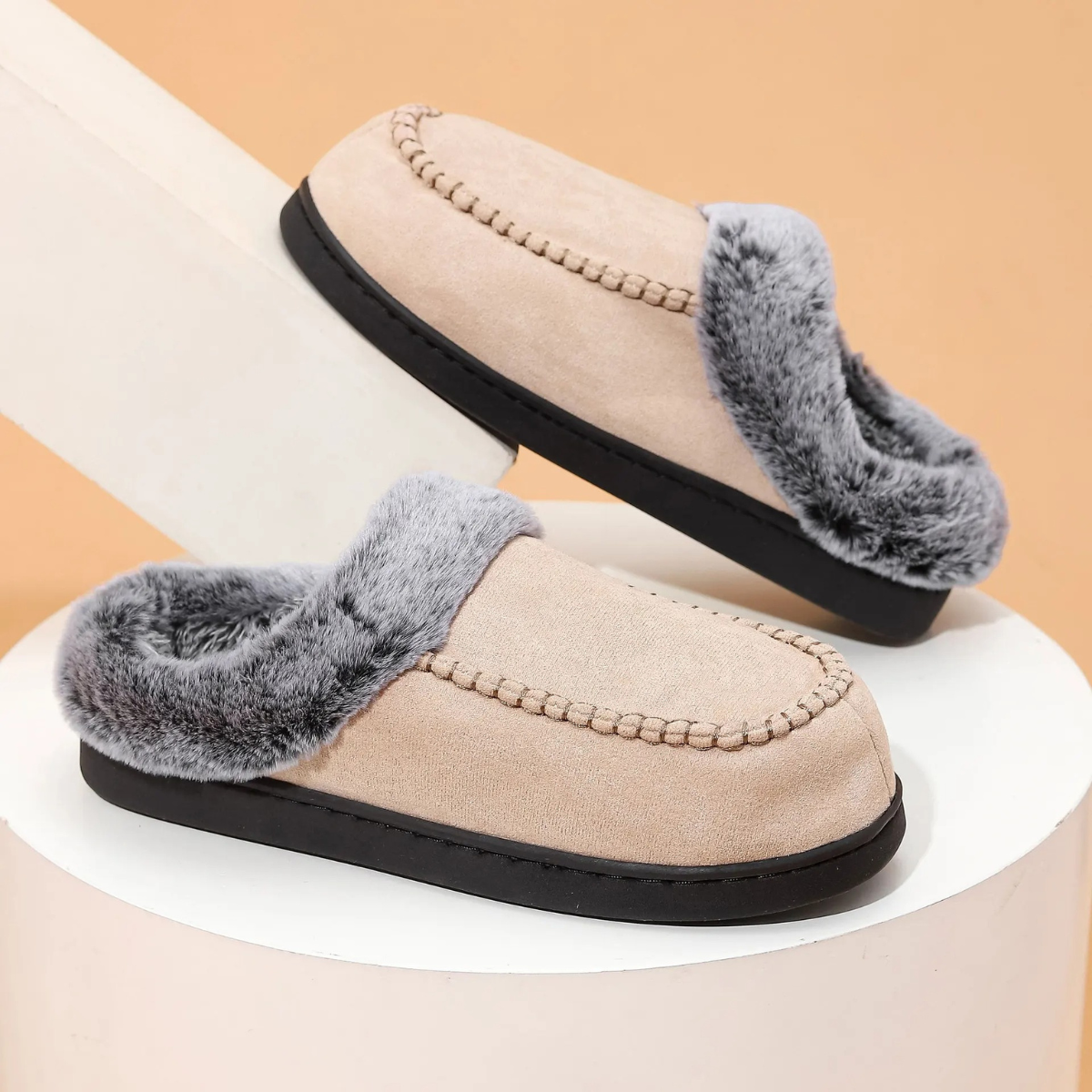 Warm Mens Faux Fur Lined House Slippers