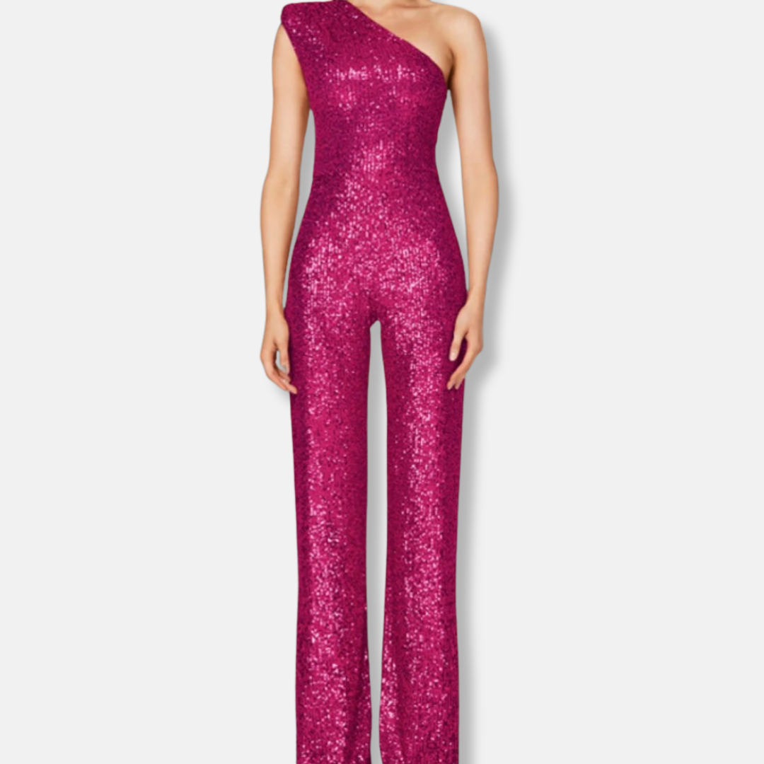 Glittering Off Shoulder Wide Leg Party Jumpsuit
