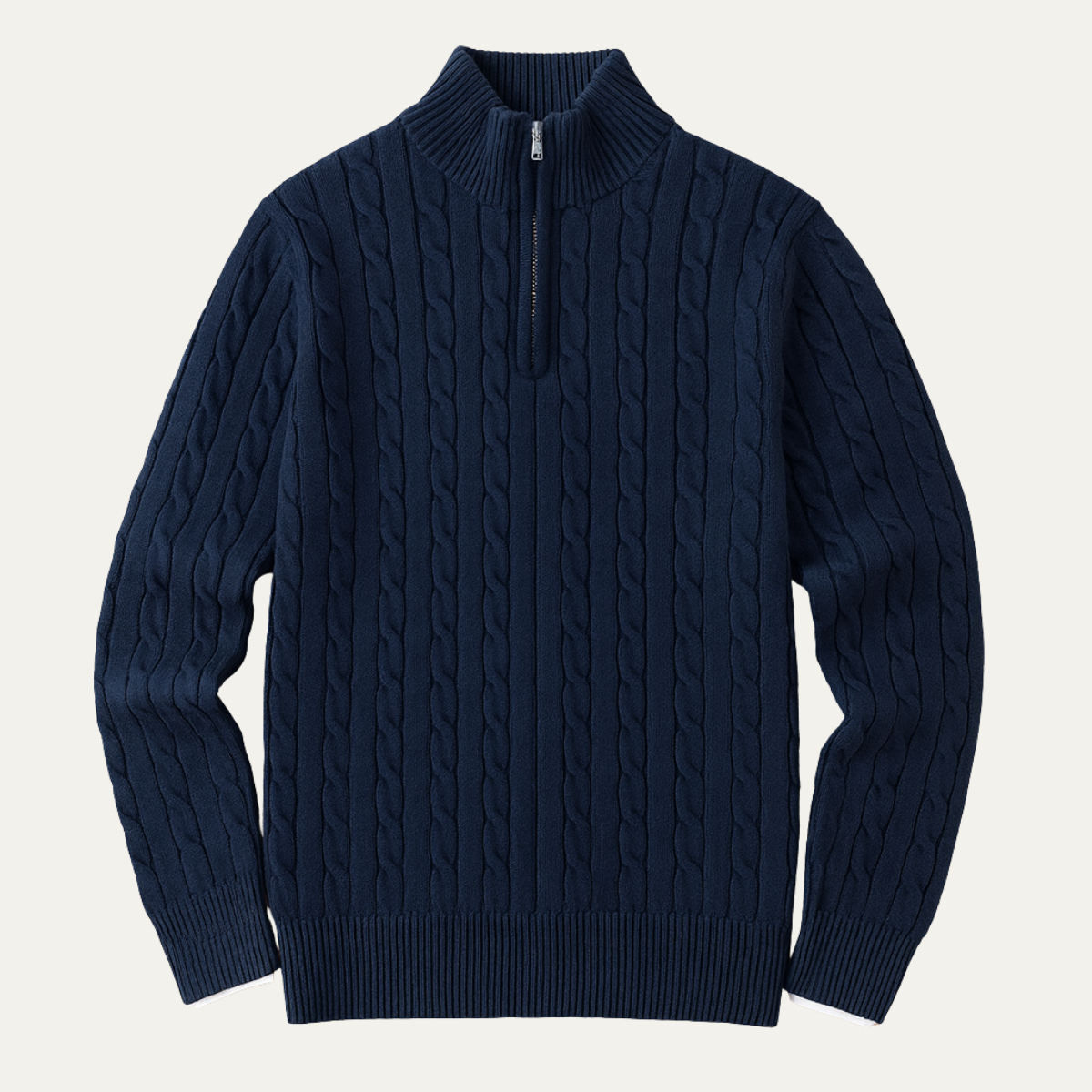 Classic Mens Crew Neck Cable Sweater - Dark Blue - Nocini