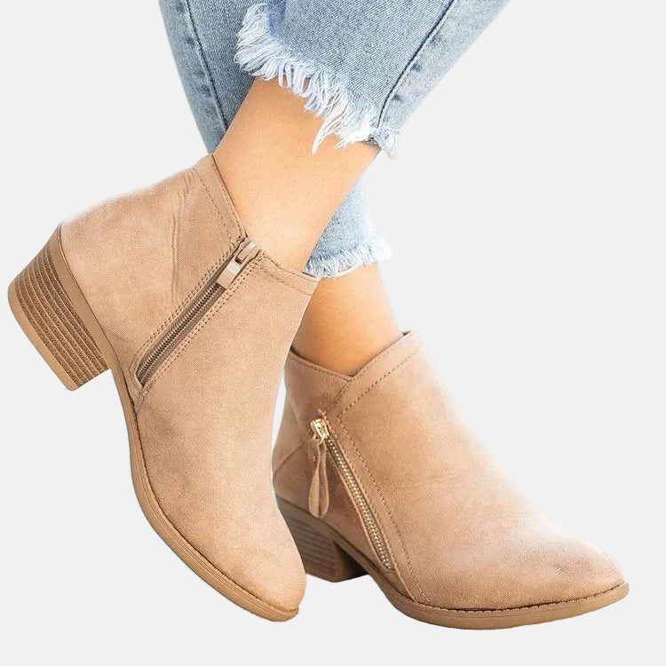 Classic Low Heel Zipper Ankle Boots for Women