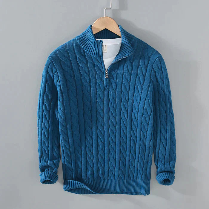 Men's Thick Cable Knit Zip Sweater