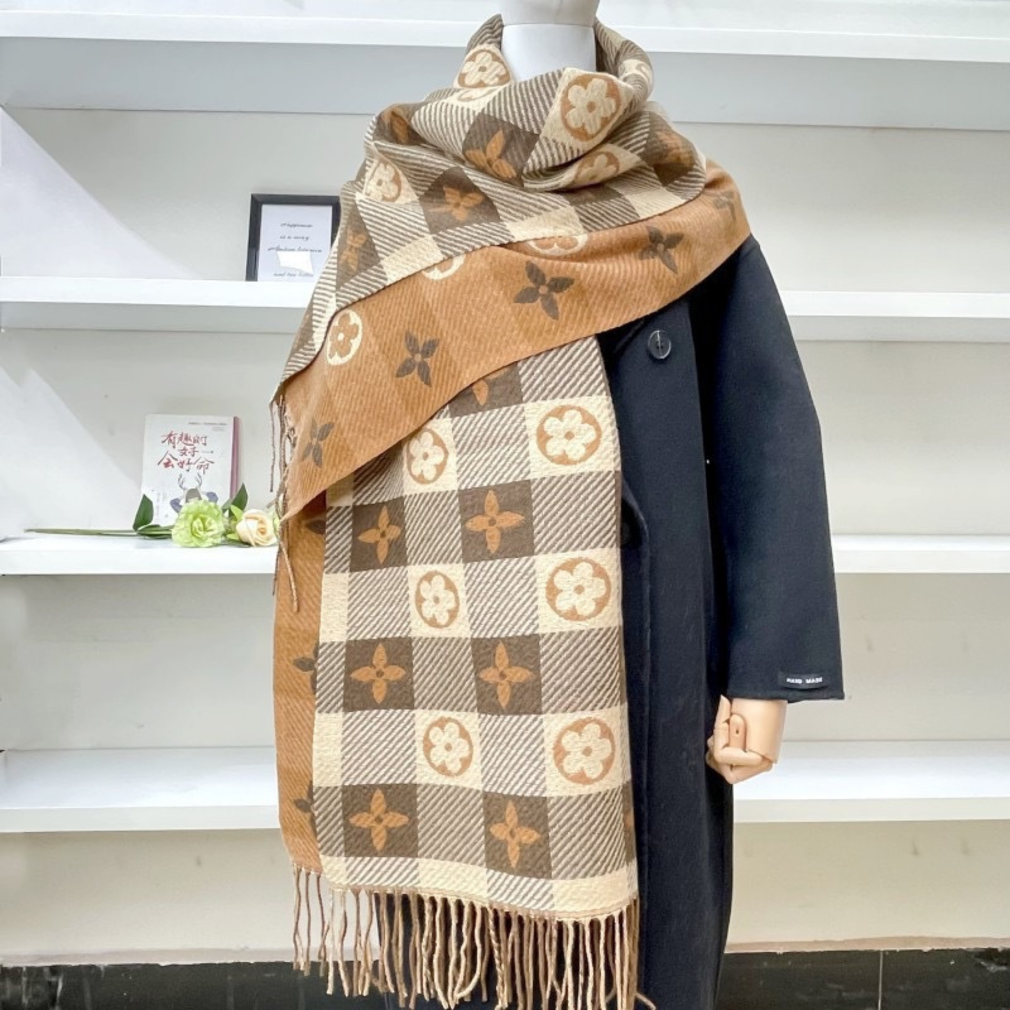 Cozy Soft Checked Fringed Winter Scarf