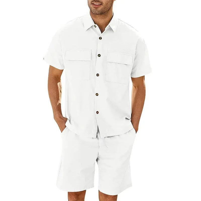 Men's Casual Shorts Shirt Set Loose Fit Breathable