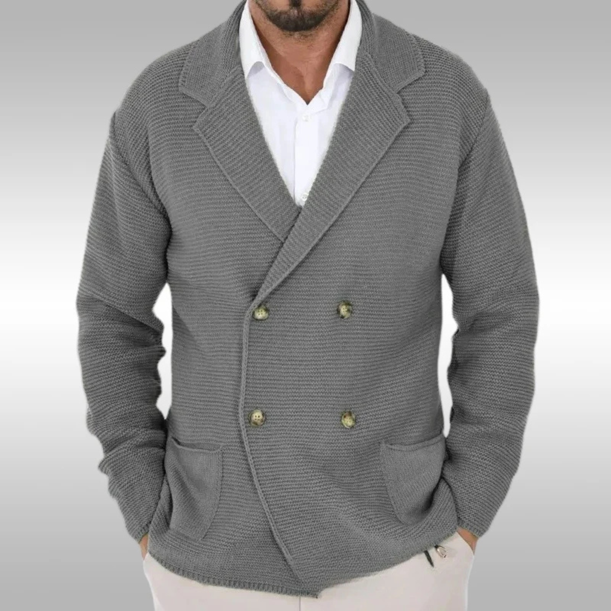 Classic Men's Double Breasted Knit Sweater