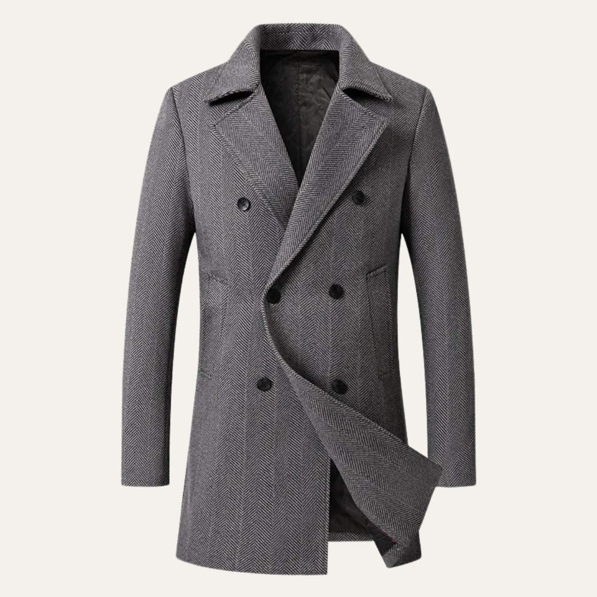 Classic Men's Wool Herringbone Tweed Coat