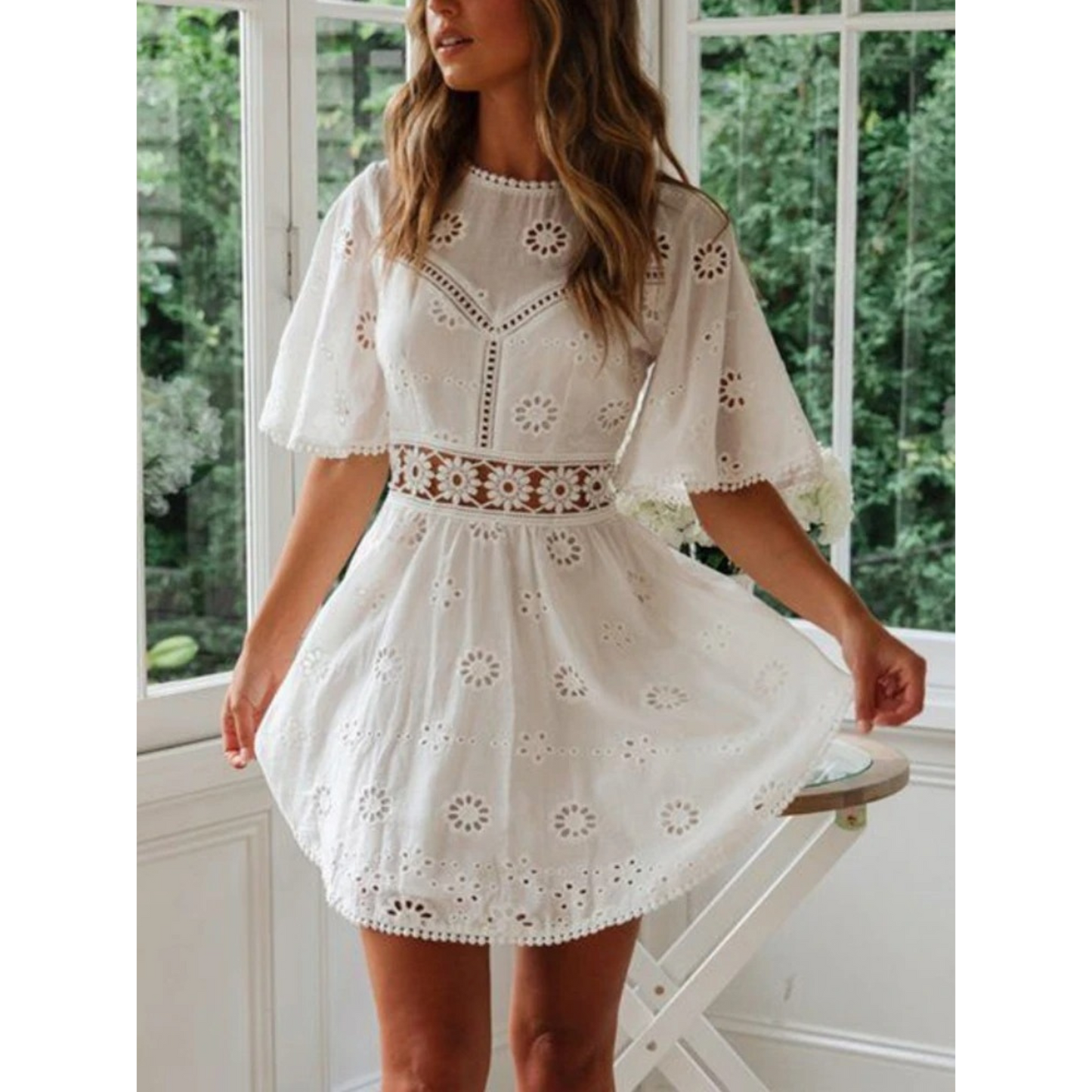 Ladies Short Sleeve Round Neck Summer Dress - Nocini