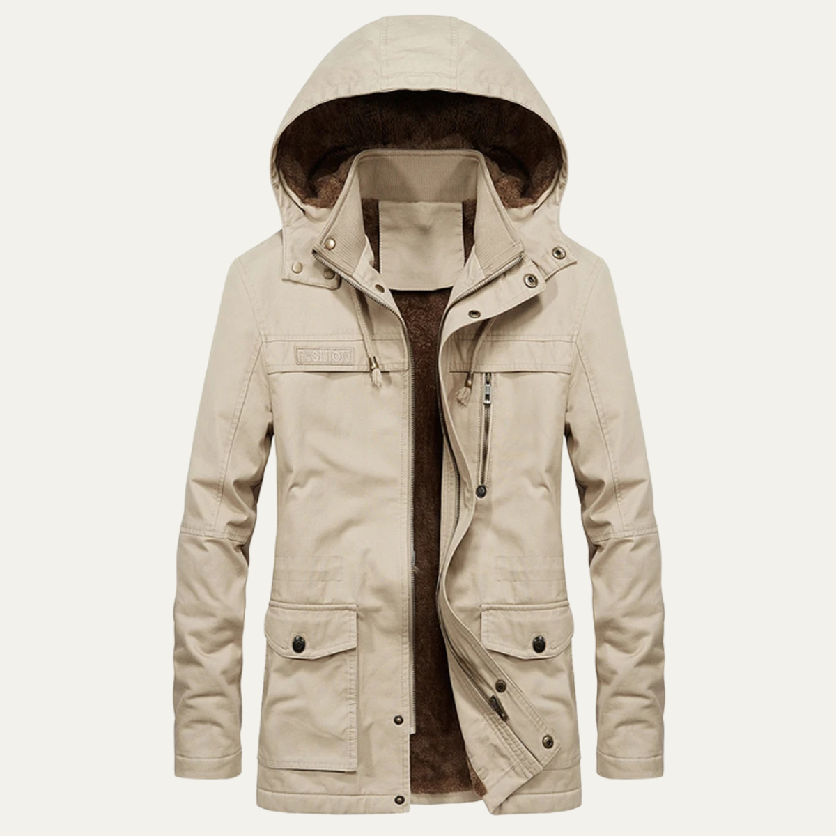 Thermal Men's Fleece Hooded Parka with Multiple Pockets
