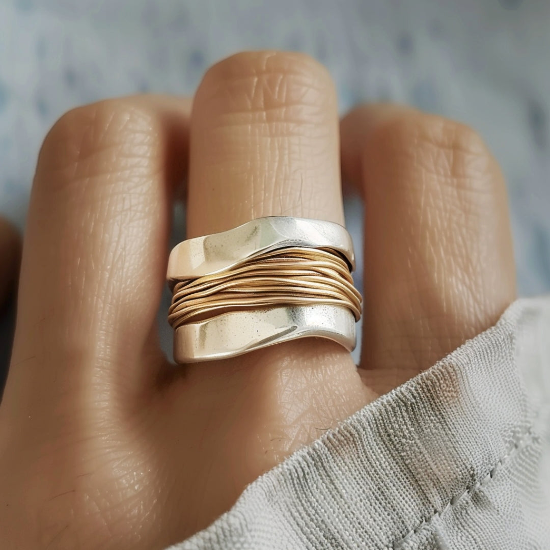 Gold Accented Sterling Silver Ring - Nocini