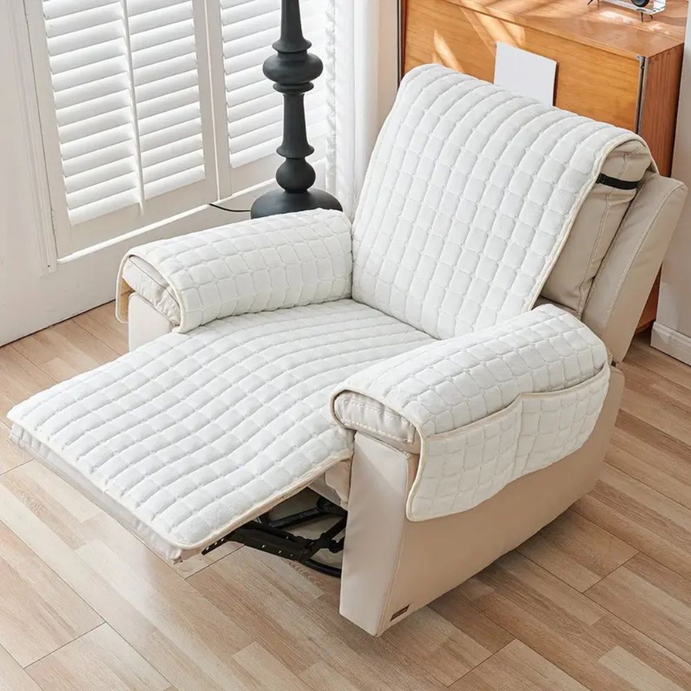 Recliner Cover With Plush Grid Texture and Protective Arm Covers