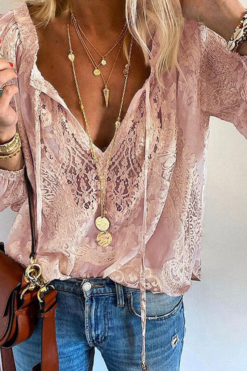 Women's Blouse - Charming V-Neck Long Sleeve Top