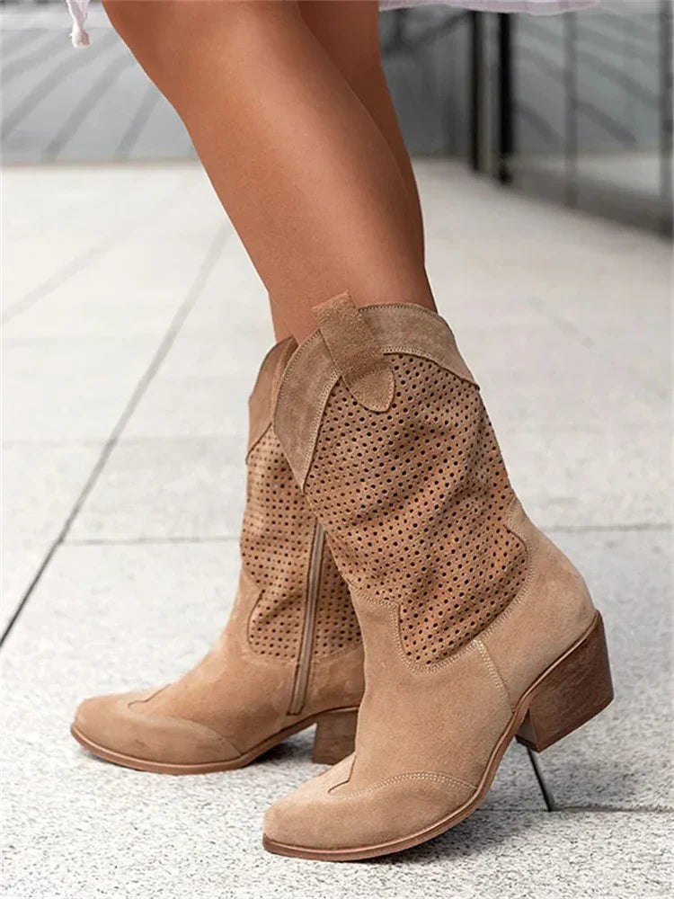 Rugged Cowboy Boots with Low Block Heel