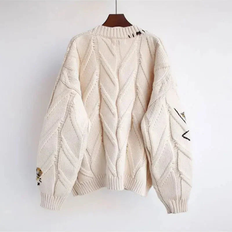 Cozy Patchwork Embroidered Women's Cardigan Sweater