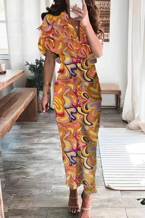 Casual Maxi Dress with Short Sleeves and Floral Print