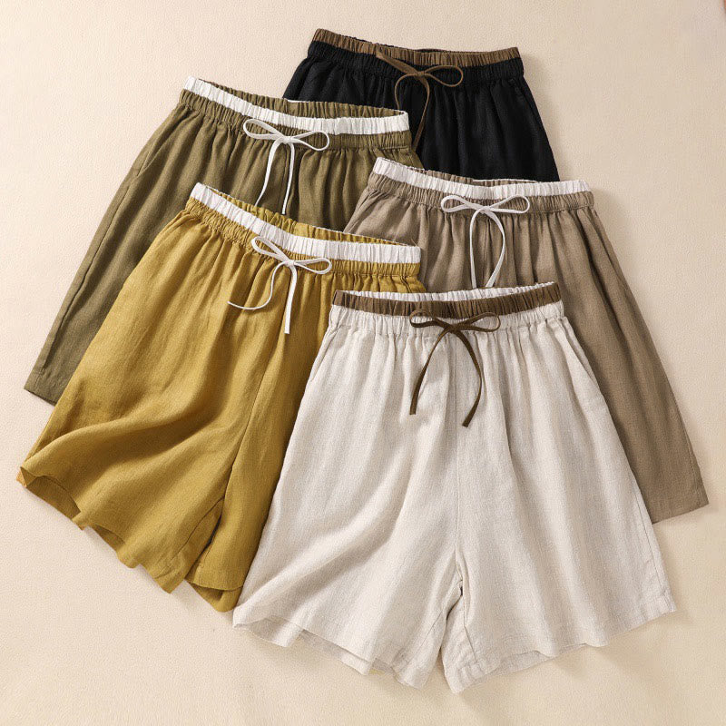 Casual Mid-Length Shorts with Elastic Waist and Tie Closure