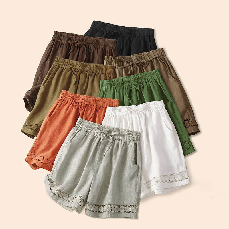 Casual Elastic Waist Shorts with Delicate Trimmed Edges