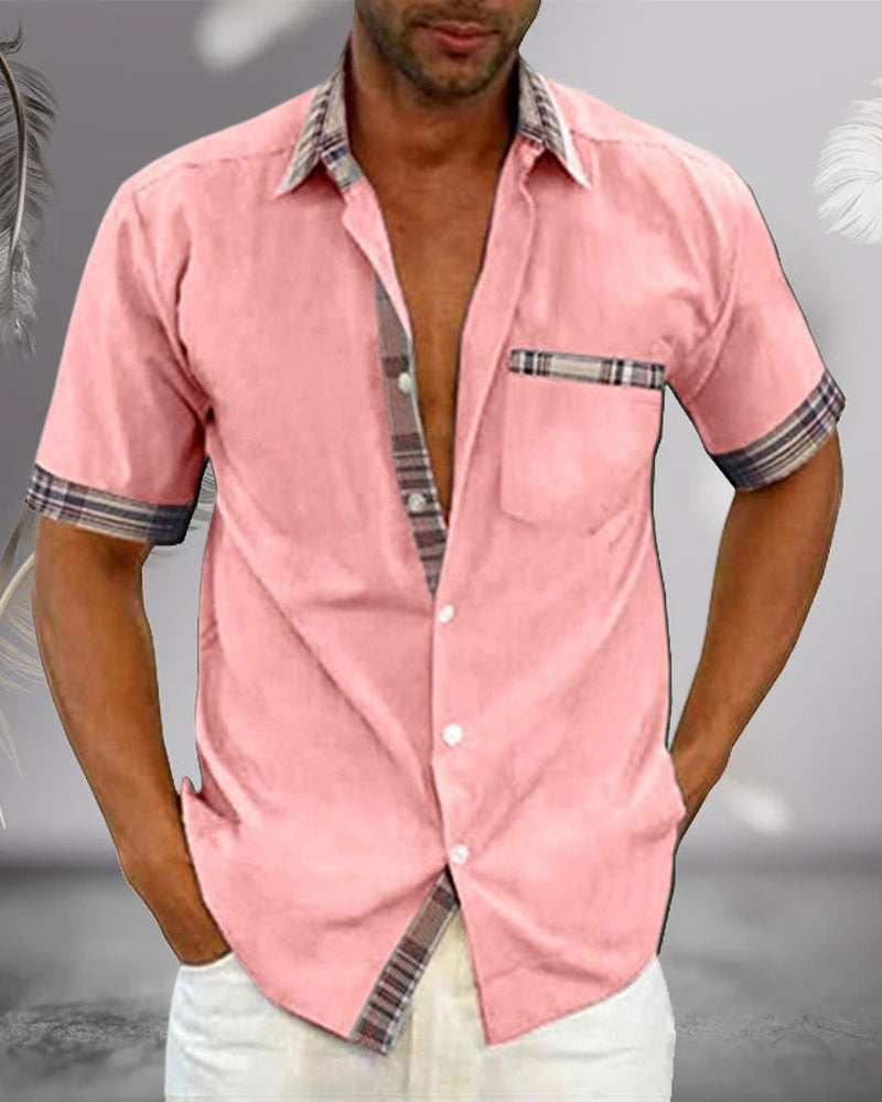 Casual Short Sleeve Check Shirt for Men