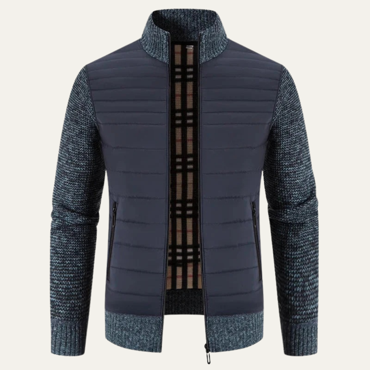 Warm Men's Quilted Bomber Jacket with Fleece Sleeves