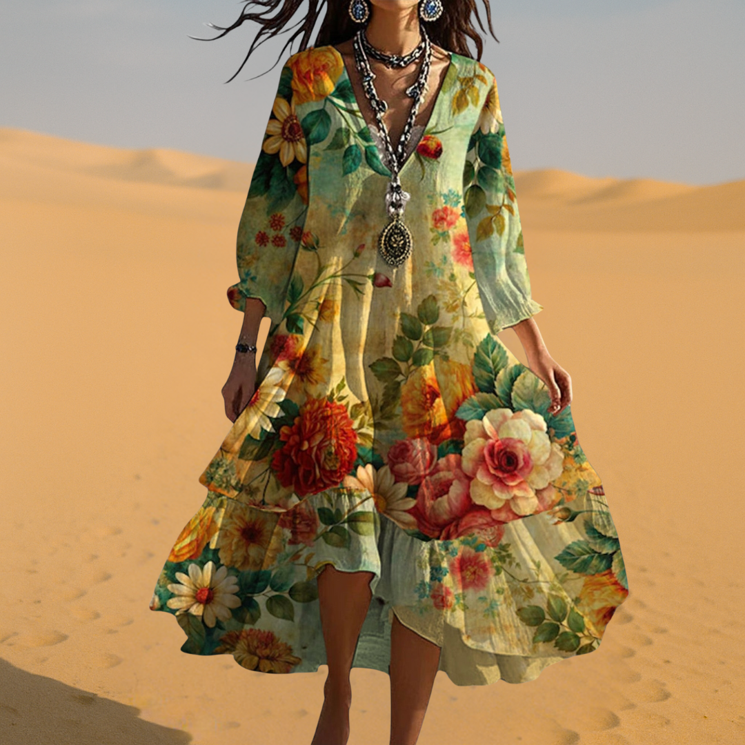 Ladies Elegant Long Sleeve Floral Maxi Dress