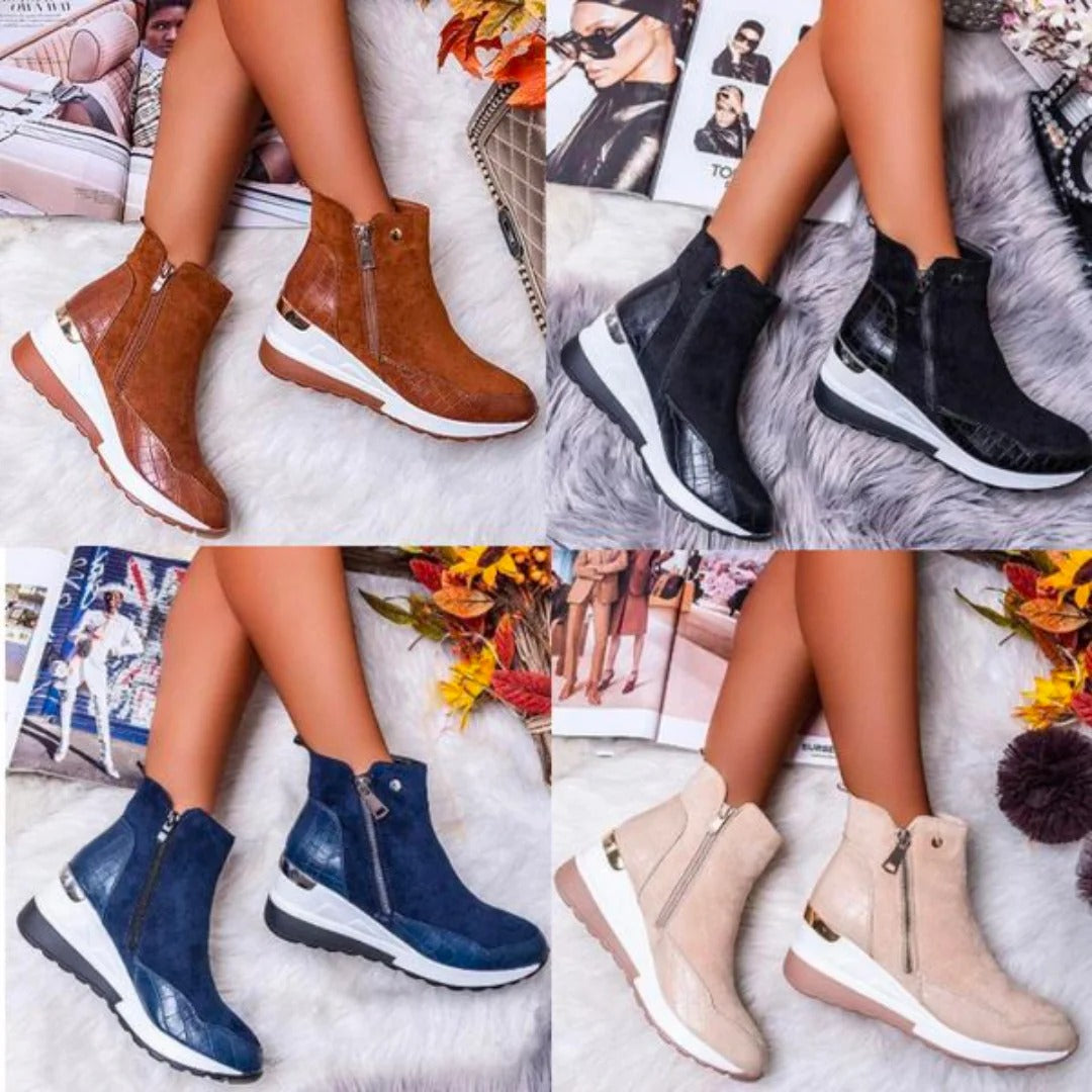 Comfortable Low Heel Leather Ankle Boots
