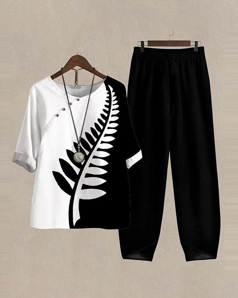 Comfy 2-Piece Outfit Set with Floral Top and Pants - Nocini
