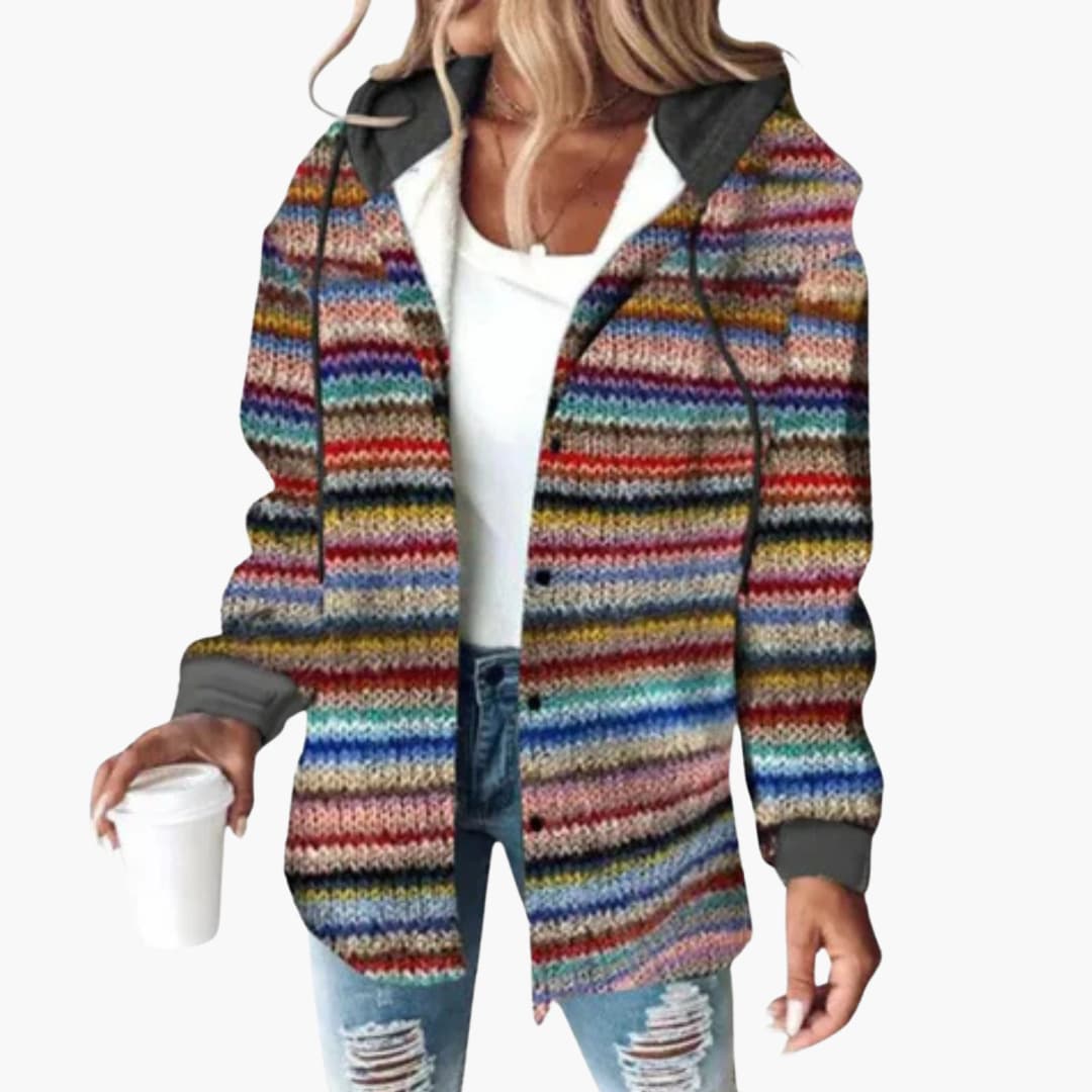 Ladies Cozy Striped Sweater Jacket
