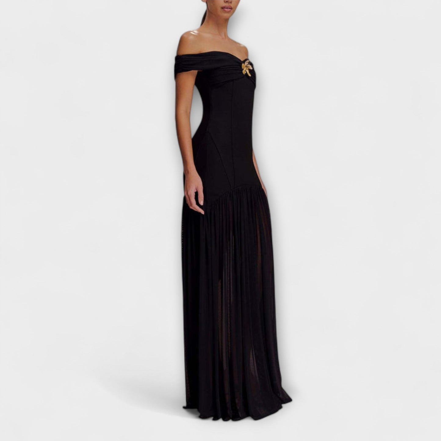 Beautiful Ruffled Off Shoulder Evening Gown Dress