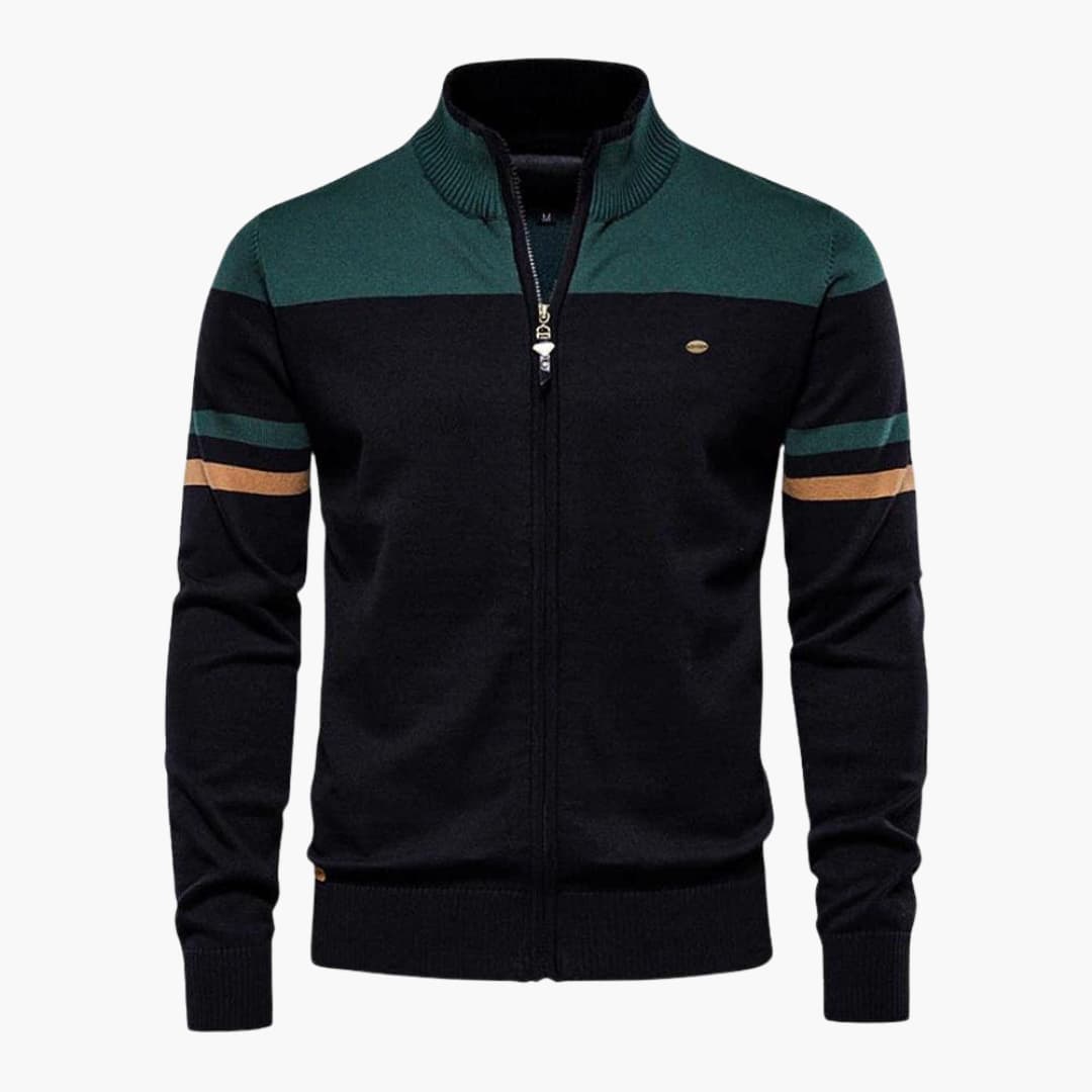 Men's Crew Neck Zip Sweater with Cuffed Bottom
