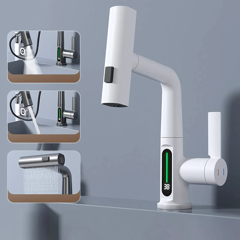 Adjustable Waterfall LED Sink Faucet
