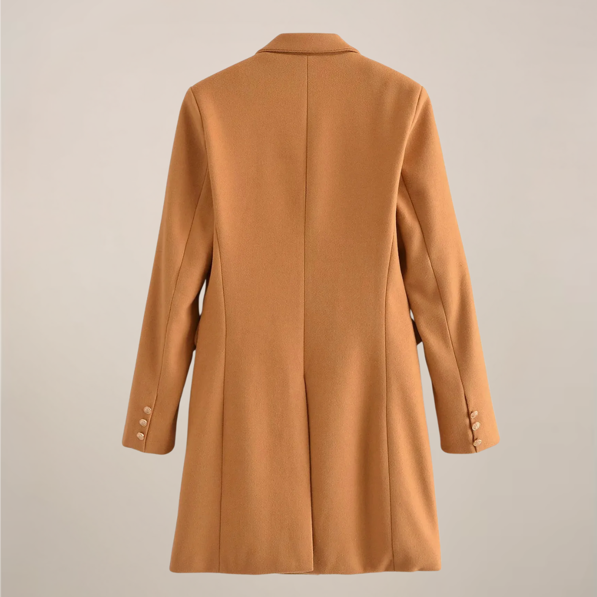 Classic Tan Coat with Brass Buttons for Women