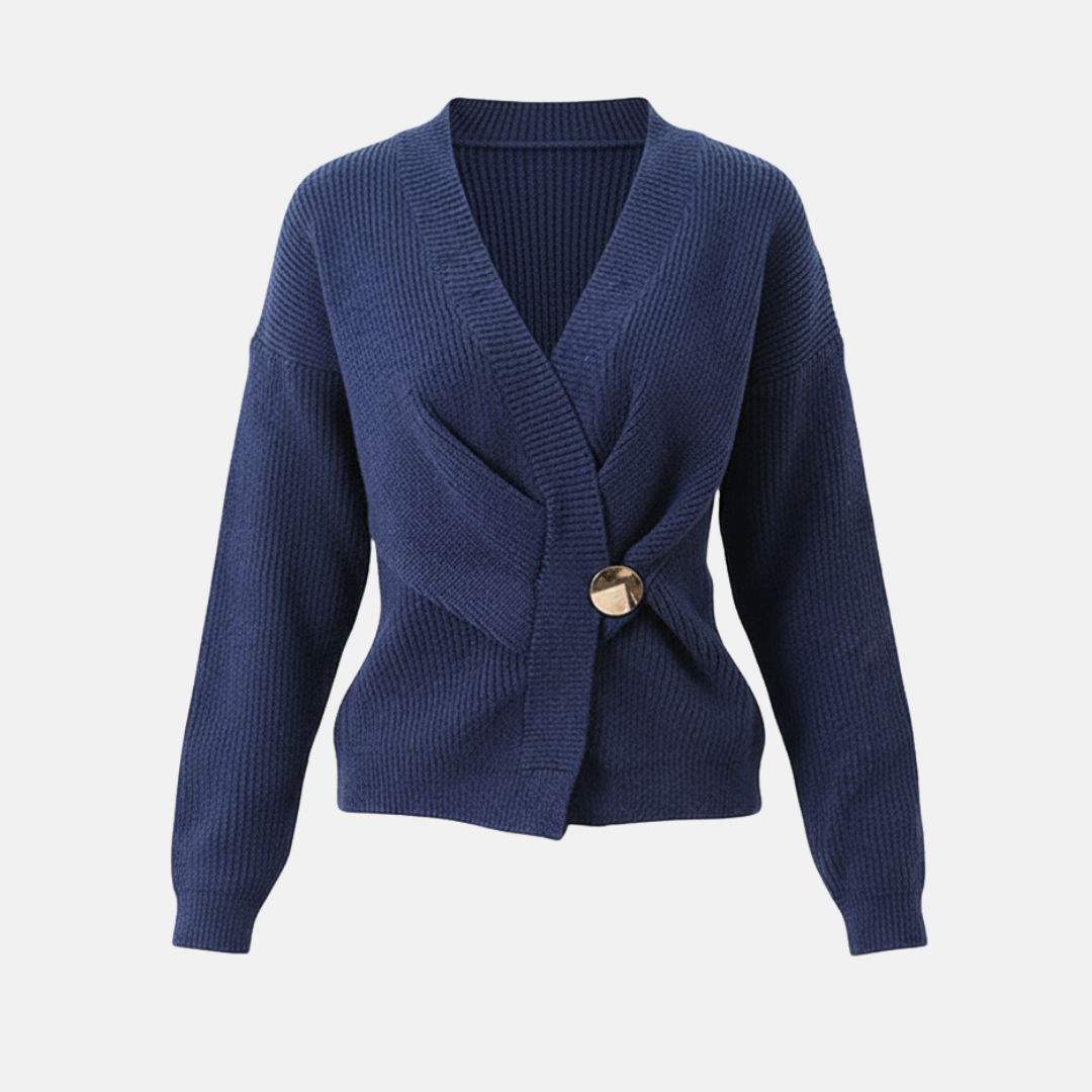 Soft V-Neck Cotton Sweater with Asymmetrical Hem - Nocini