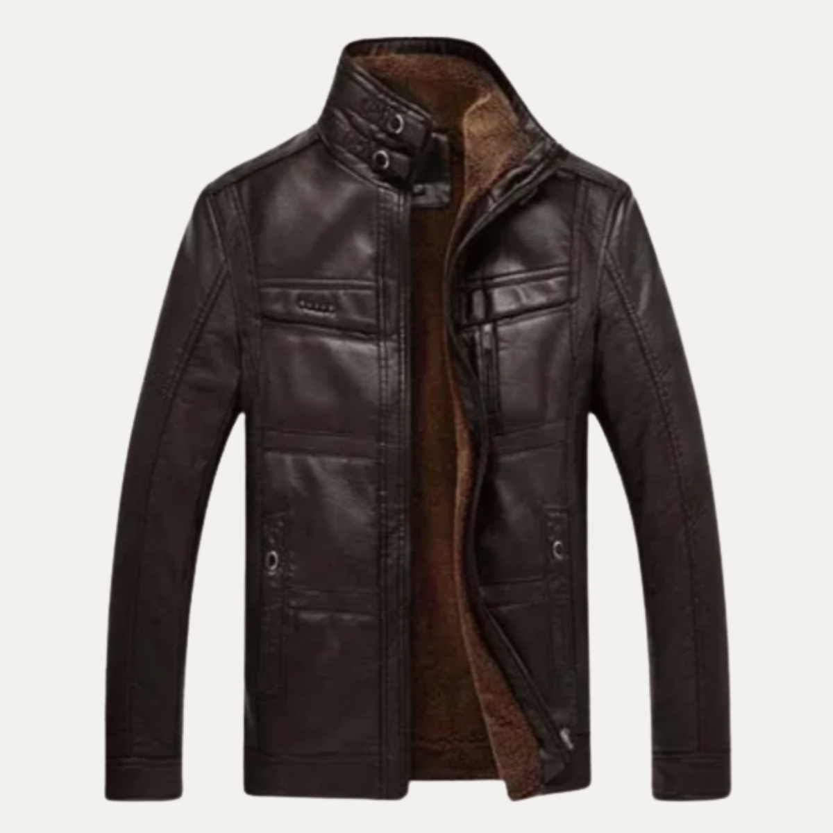 Classic Men's Leather Parka Coat with Thermal Fleece Lining