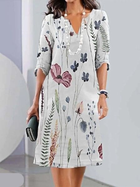 Ladies' Pretty Floral Neckline Midi Dress