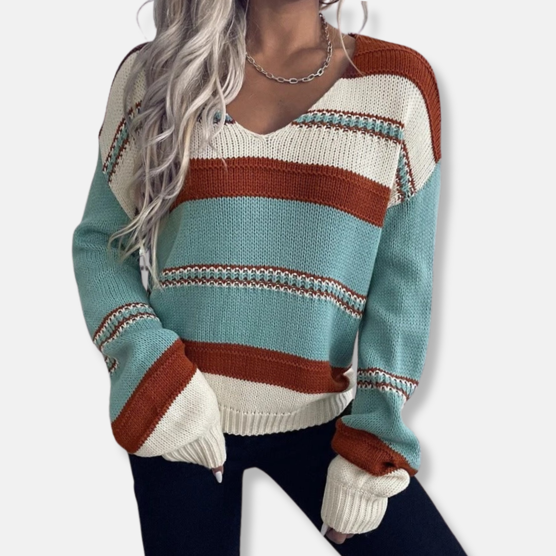 Casual Striped Crew Neck Sweater - Nocini