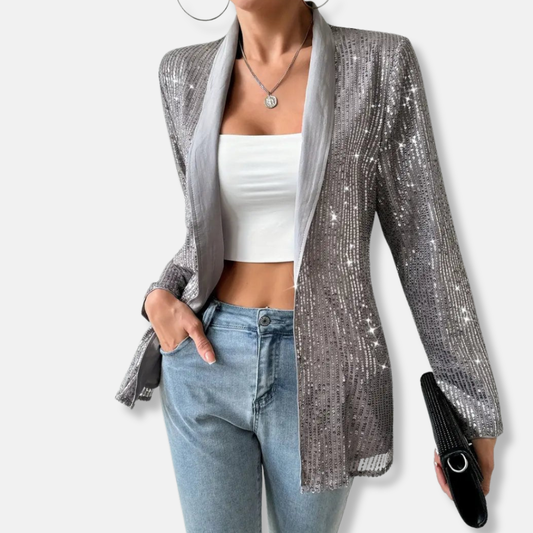 Glittering Open Front Short Blazer - Nocini