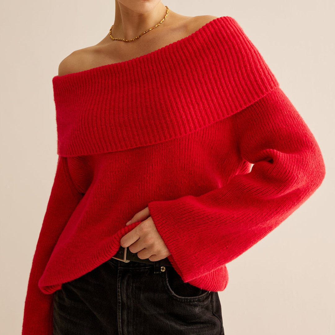 Casual Off The Shoulder Knit Sweater - Nocini
