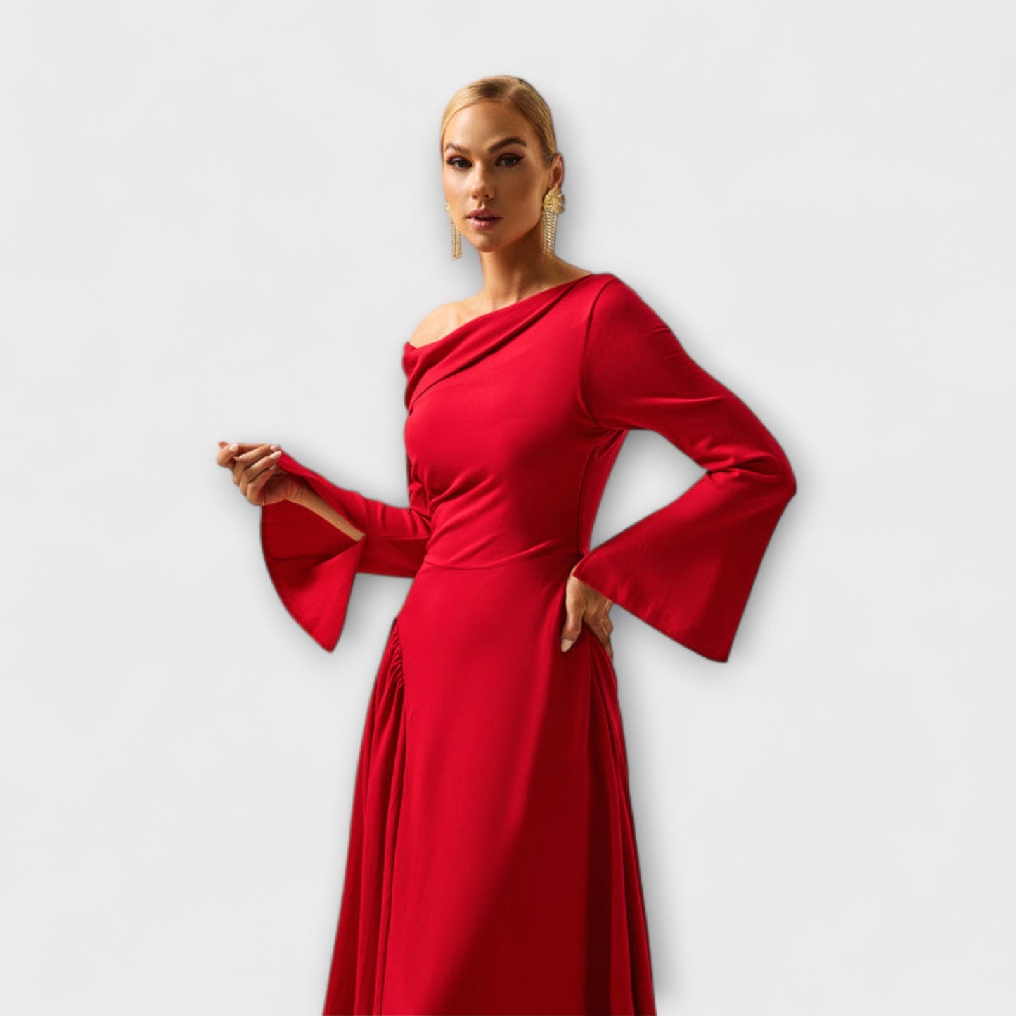 Elegant Cold Shoulder Dress with Puffy Sleeves