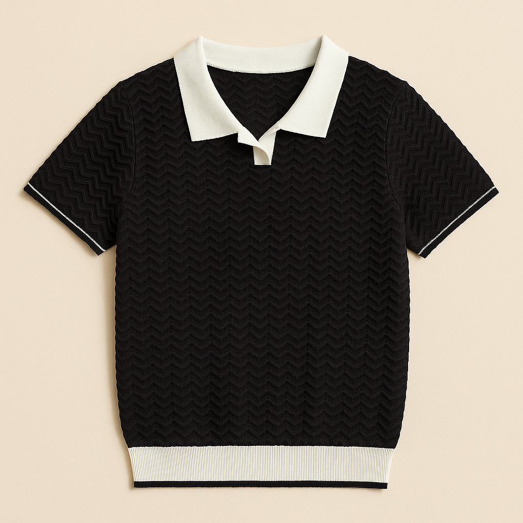Casual Short Sleeve Polo Shirt with Colorful Zig Zag Design