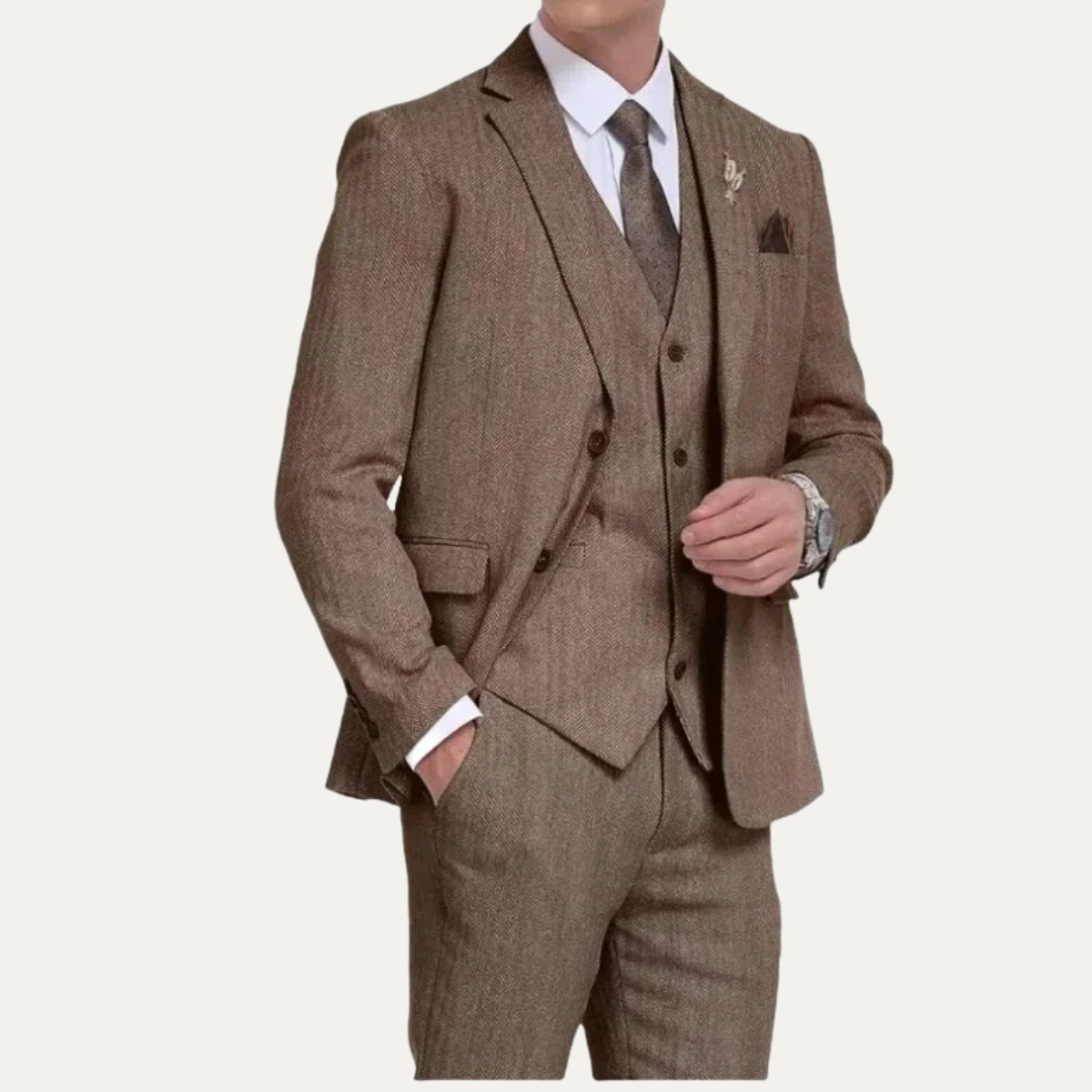 Classic Men's 3 Piece Tweed Suit – Slim Fit Vest Set