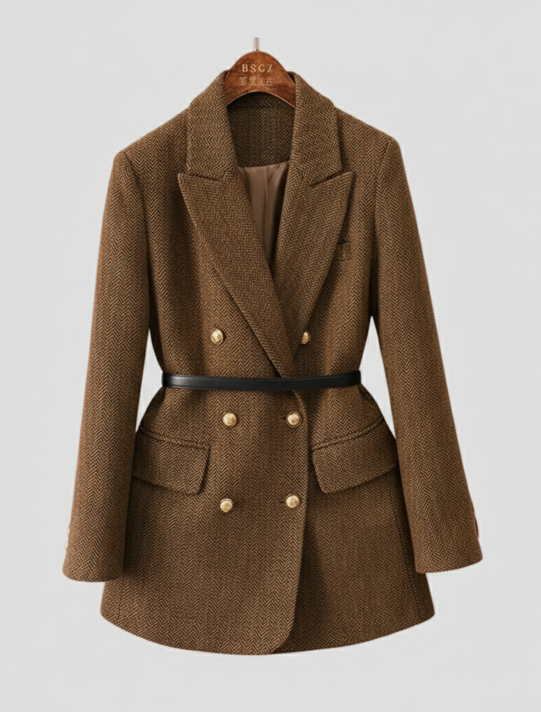 Classic Women's Tweed Jacket with Double Buttons