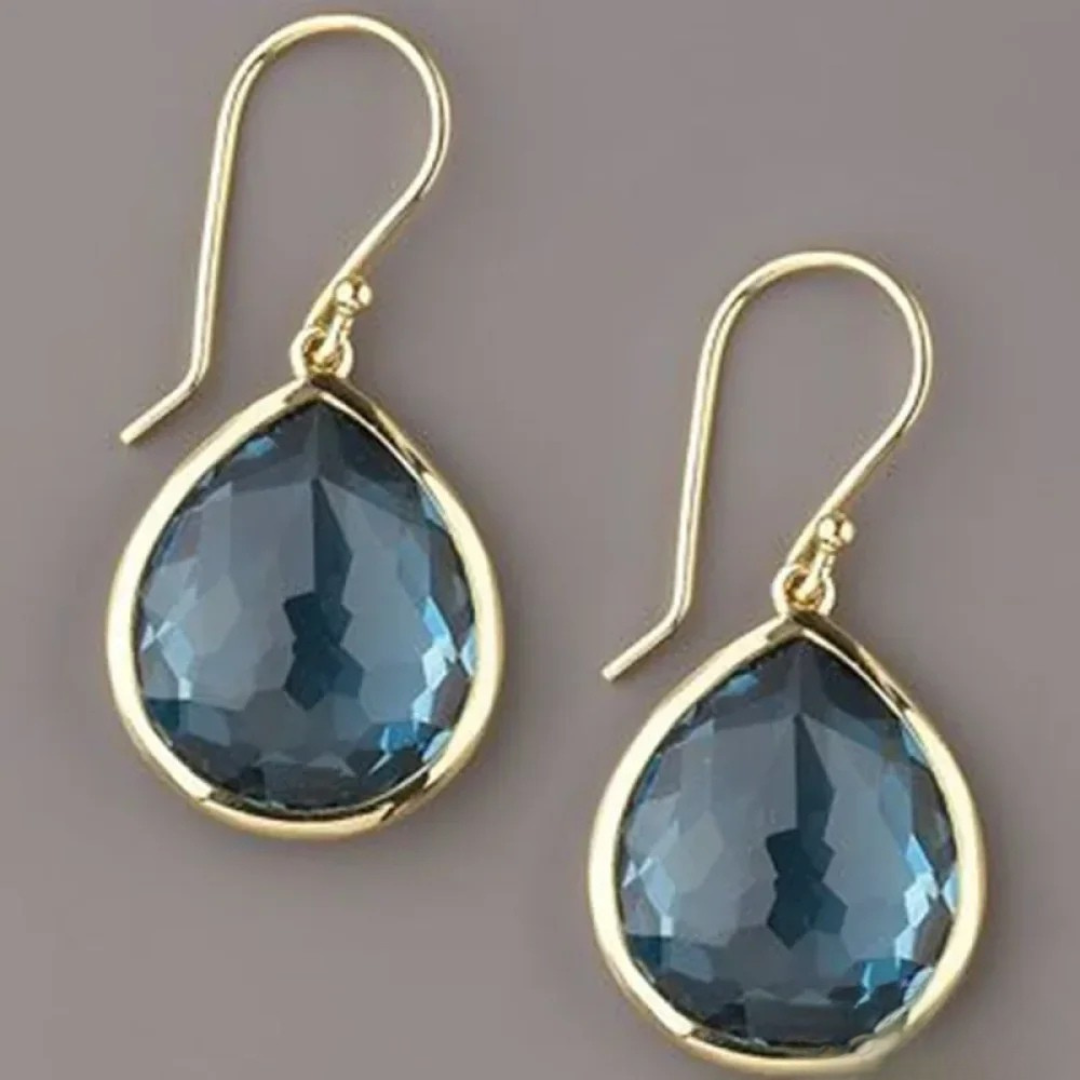 Vintage Navy Gemstone Dangle Earrings - Nocini