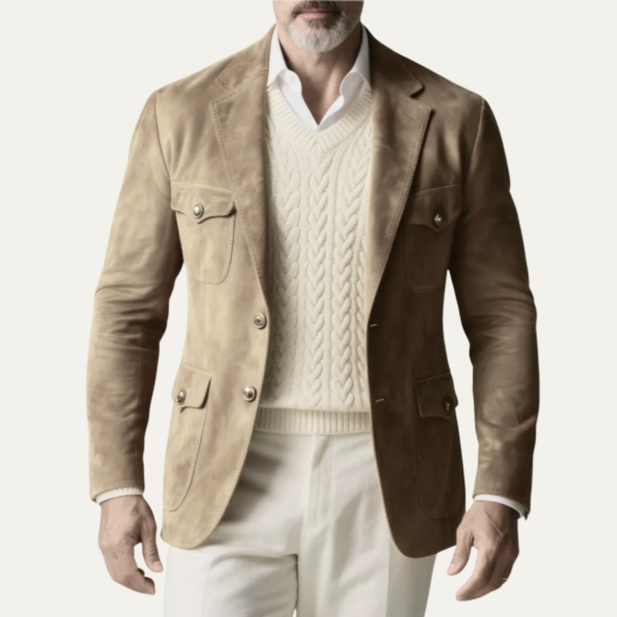Classic Brown Leather Men's Blazer with Pockets - Nocini